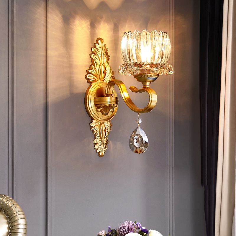 1 / 2 - Light Solid Brass Wall Sconce Post Modern Wall Armed Sconce with Crystal Accent