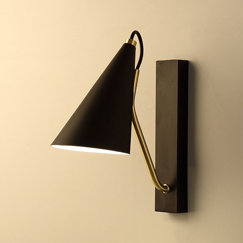 Single Contemporary Black/White Wall Mounted Sconce Metallic Shaded Wall Light