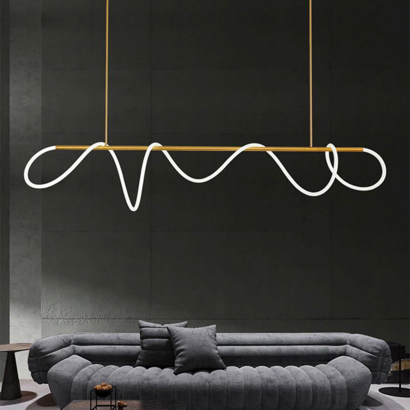 Linear Shape Chandelier Lighting Modern Style Metal 1 Lights Island Lamps in Gold