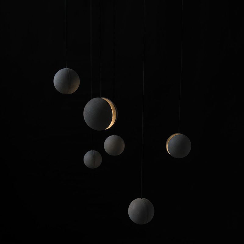Creative LED Moon Hanging Light Fixtures Sphere Cement Hanging Lights for Indoor Decoration