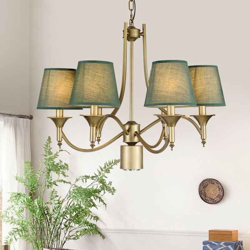 Nordic Empire Shade Chandelier Light Fixture 6 Lights White/Green/Army Green Fabric Hanging Ceiling Light