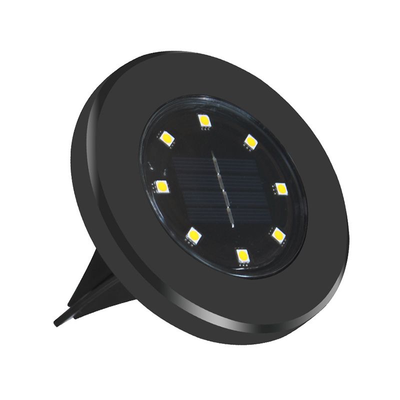 Metal Round LED Stake Light Contemporary Black Solar Buried Lighting for Backyard