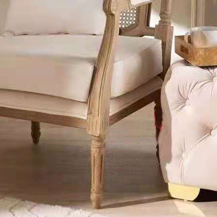 Solid Wood Tropical Sofa with Loose Back and Square Arm in Linen