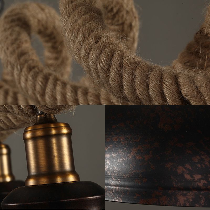 Dome Kitchen Island Pendant Light Industrial Metal and Rope 3 Lights Rust Hanging Lamp Kit