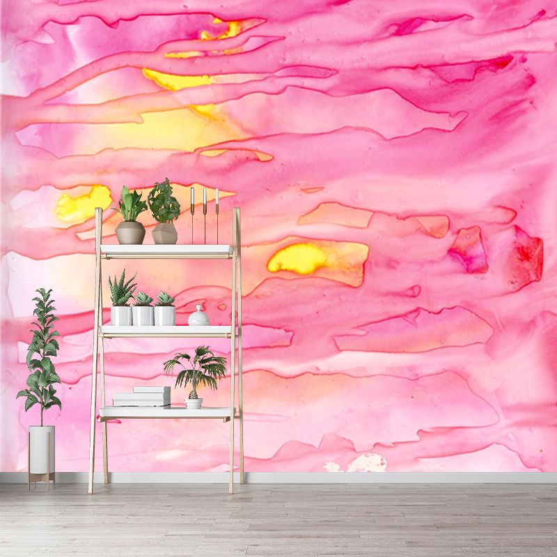 Pink Modern Art Mural Decal Big Moon Reflection on Water Wall Covering for Accent Wall