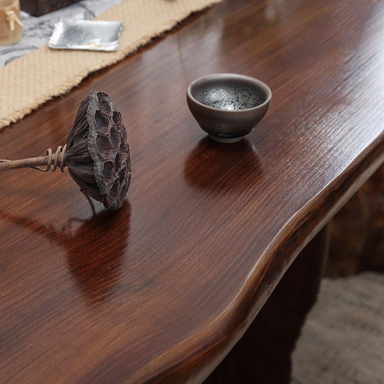 Rectangle Solid Wood Coffee Table Dark Brown Abstract Cocktail Table