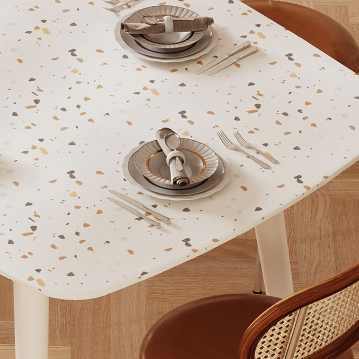 Modern Stone White Dining Table Ash Wood Base for Dining Room