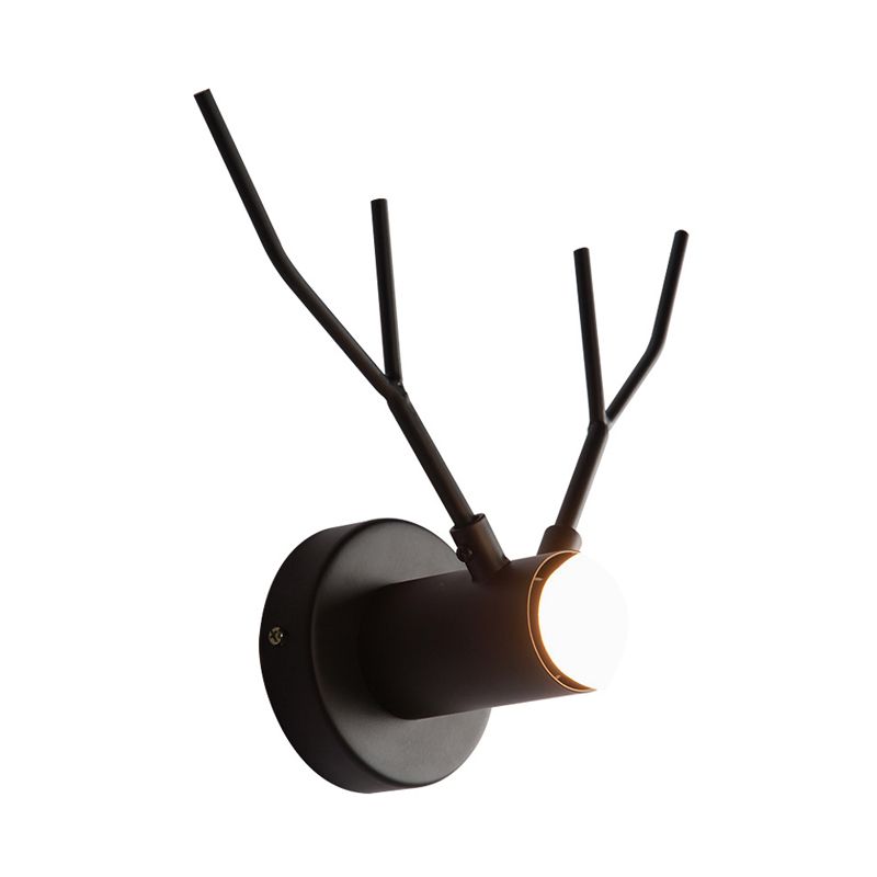 1 Light Metal Wall Lamp Classic Black Exposed Bulb Indoor Sconce Light Fixture with Elk Design