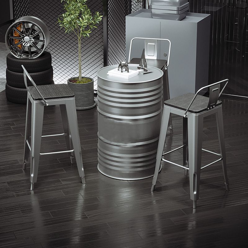 Industrial Silver Counter Stools Iron Wooden Bar Bristol Stools with Low Back