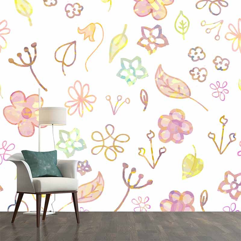Flower Pattern Wallpaper Mildew Resistant Sleeping Room Wall Mural