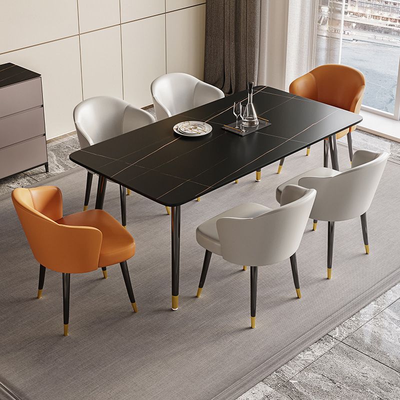 Stone Top Dining Table Contemporary Table with 4 Legs in Black