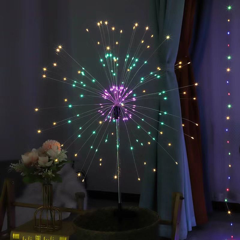 1 Pc Firework Solar Ground Lighting Contemporary Metallic Garden LED Landscape Light in Clear