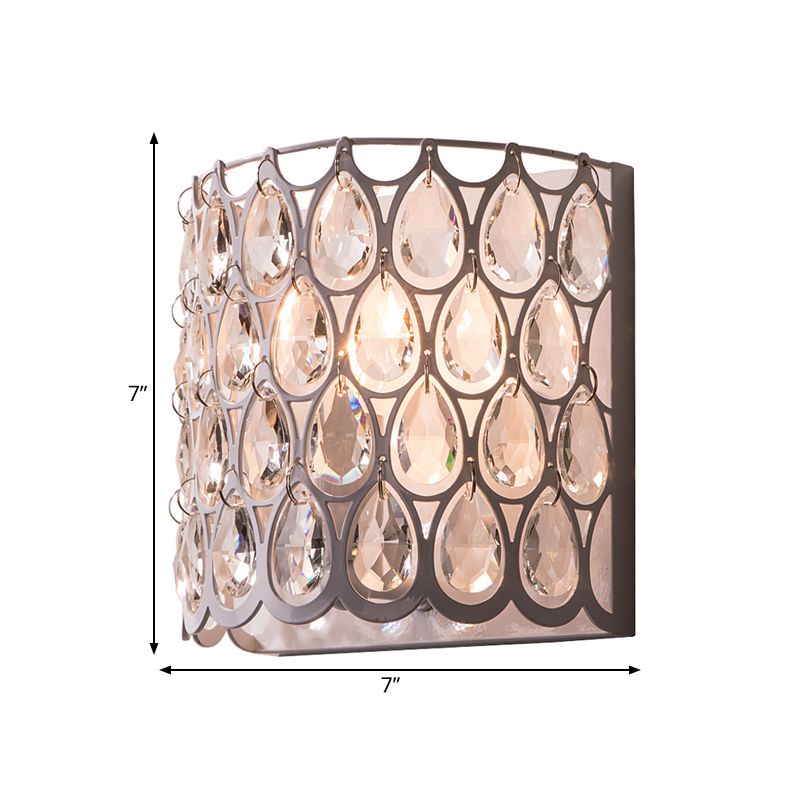 Wit halfcilinder sconce platteland kristal 1 lichte slaapkamer muurverlichting armatuur