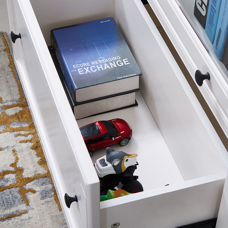 White Vertical Standard Bookcase Solid Wood Bookshelf with Glass Doors
