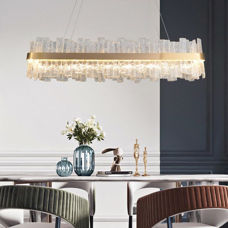 1 Light Rectangle Island Lights Modern Pendant Light Crystal Island Lighting Fixtures in Gold