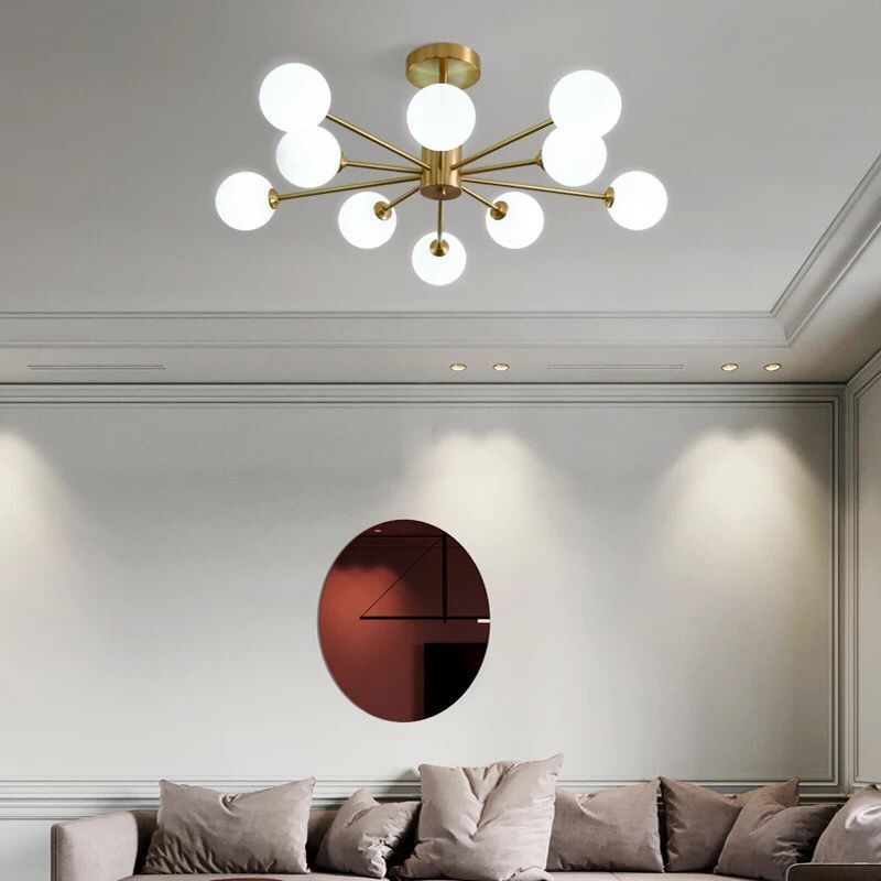 Modern Flush Light Fixtures Glass Globe Flush Mount Lamp in Gold for Living Room