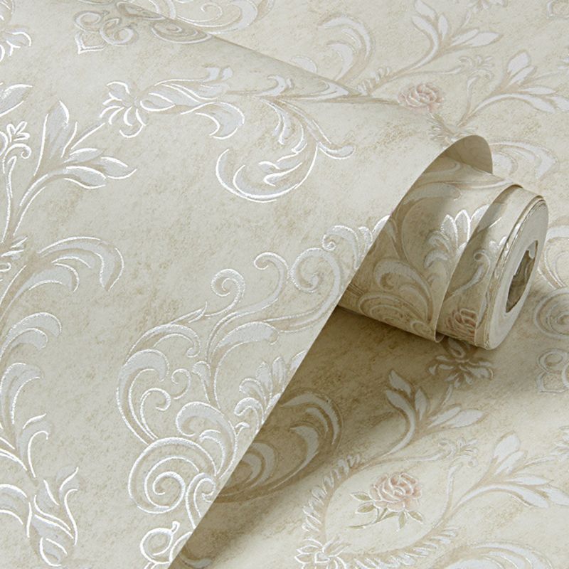 Satin Wallpaper Roll Scroll Flower 3D Embossed Wall Decor in Soft Color for Home