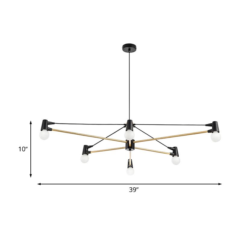 Ligne de croisement minimaliste suspension d'éclairage de la lampe de lustre de salon métallique à 6 balles en noir
