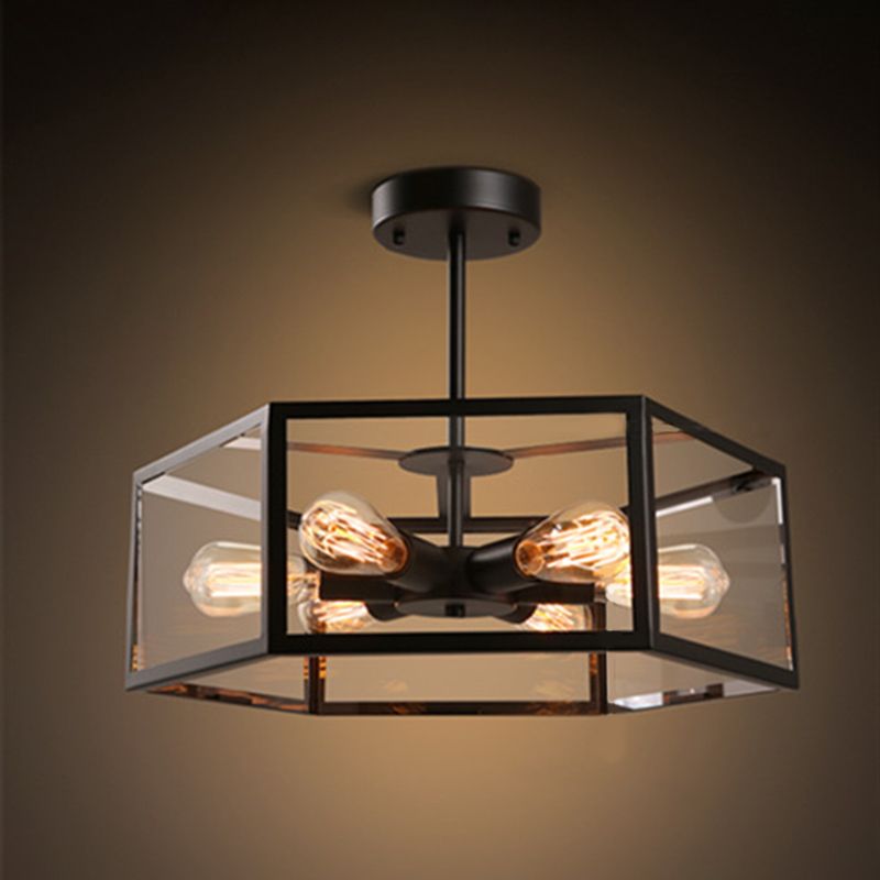 Retro industriële stijl geometrische semi -spoeling mount licht 6 lichten metalen plafond spoeling mount voor bar