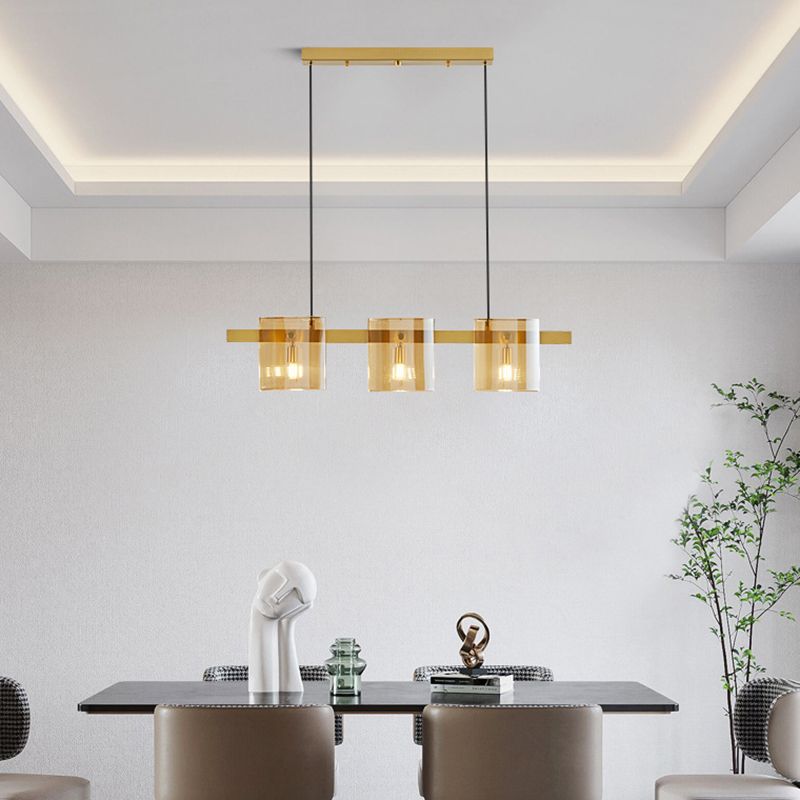 4-Light Hanging Lamp Modern Glass Globe Island Light Fixture in Black and Gold