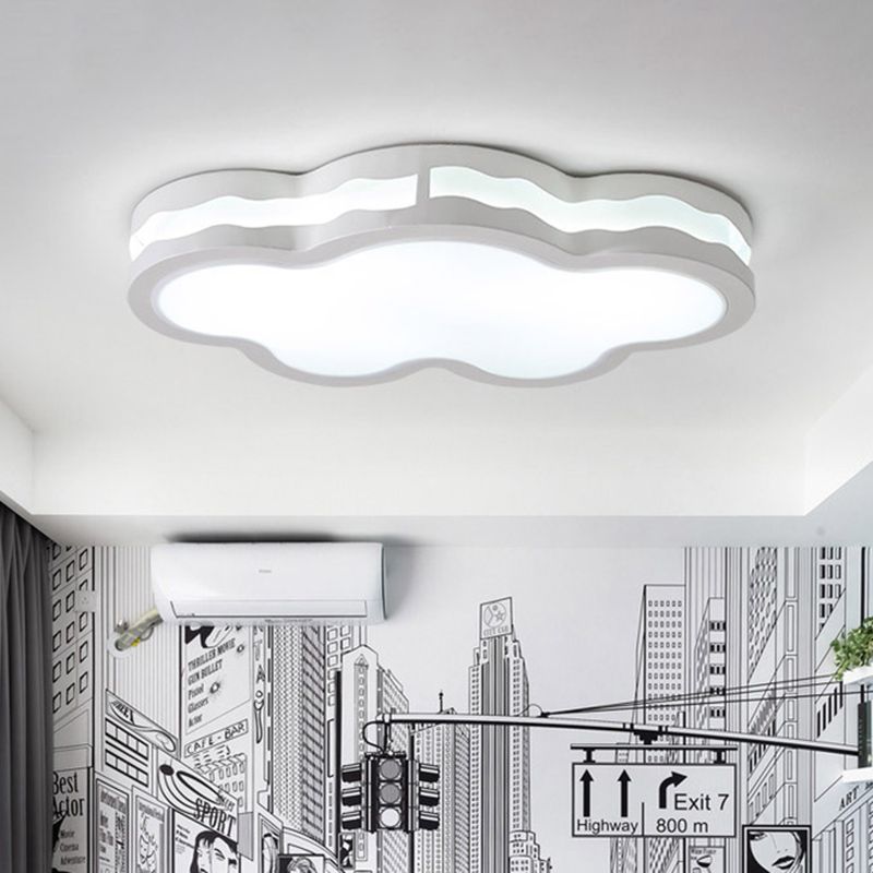 26"/22.5" W Cloud Flush Lamp Modern Iron LED Bedroom Ceiling Mount Fixture in White with Acrylic Shade, Warm/White Light