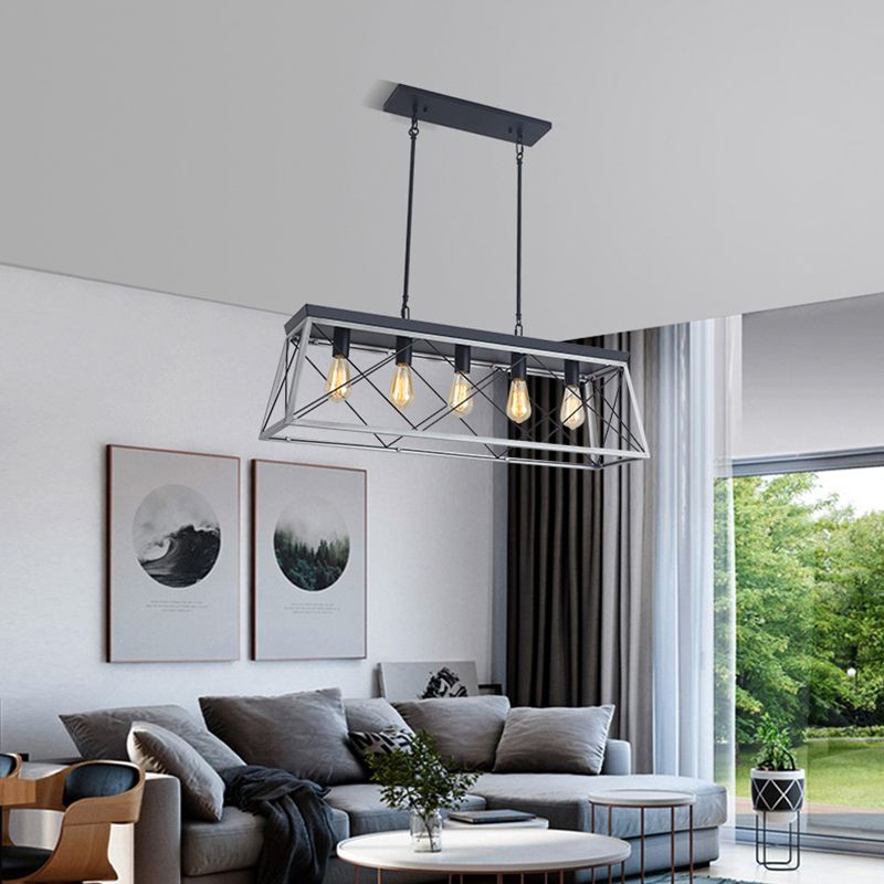 Rectangle Hanging Island Lights Industrial Iron Pendant Lighting for Restaurant