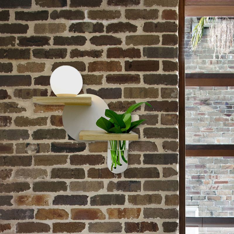 Simple Globe Sconce Fixture 1 Light Wooden LED Wall Lamp in Grey/White/Green for Living Room, Left/Right