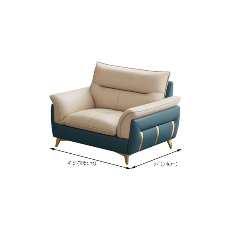 Genuine Leather Sectional Sofa 35.82" High Cream Sofa with Cushion Back