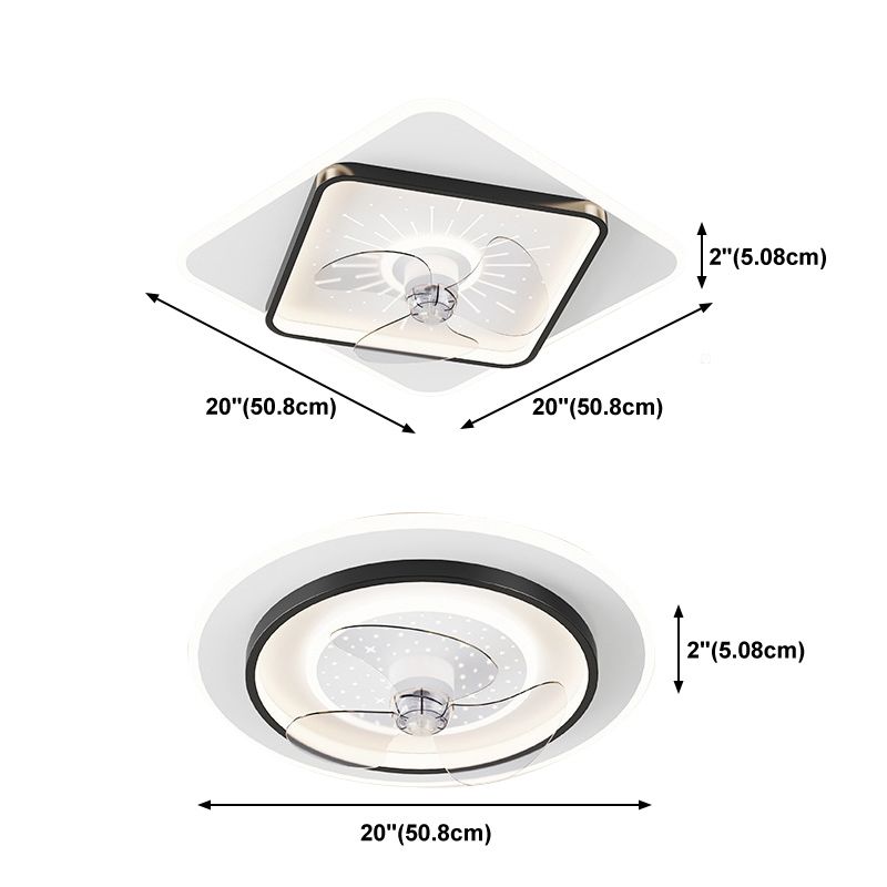 Modern Simple Style Iron Ceiling Fan Lamp Geometry LED Ceiling Fan Light for Bedroom