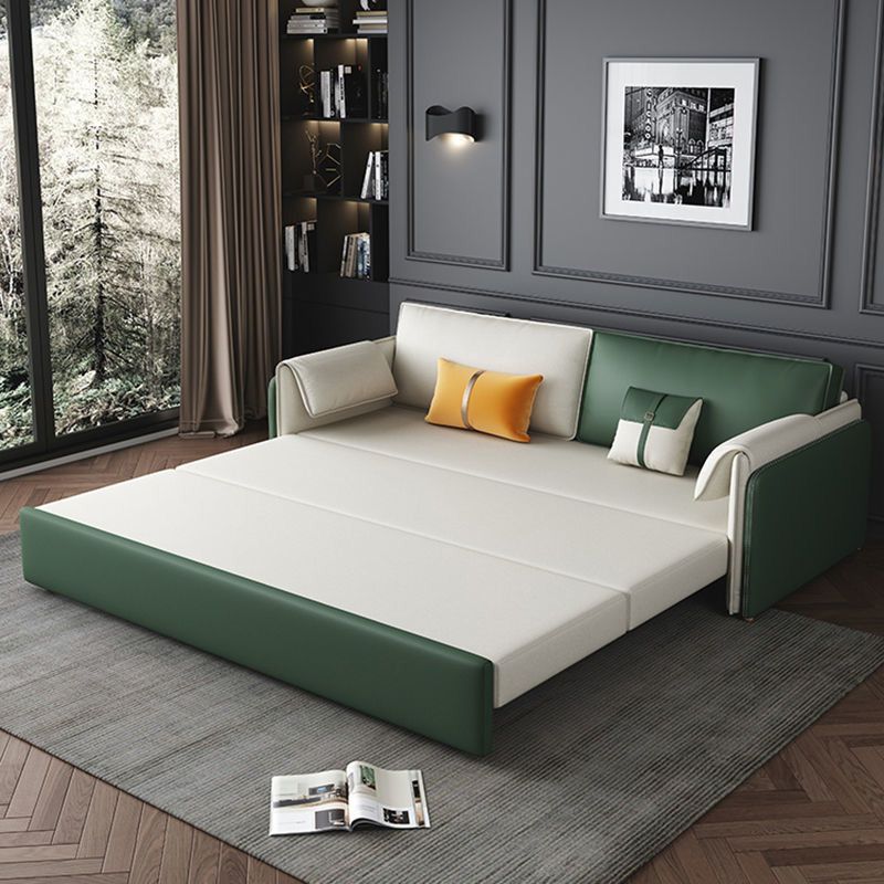 Glam Green Futon Sleeper Sofa Bed in Bonded Leather with Storage