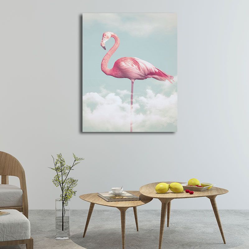 Canvas Pink Art Print Tropical Flamingo and Cloud Wall Decoration for House Interior