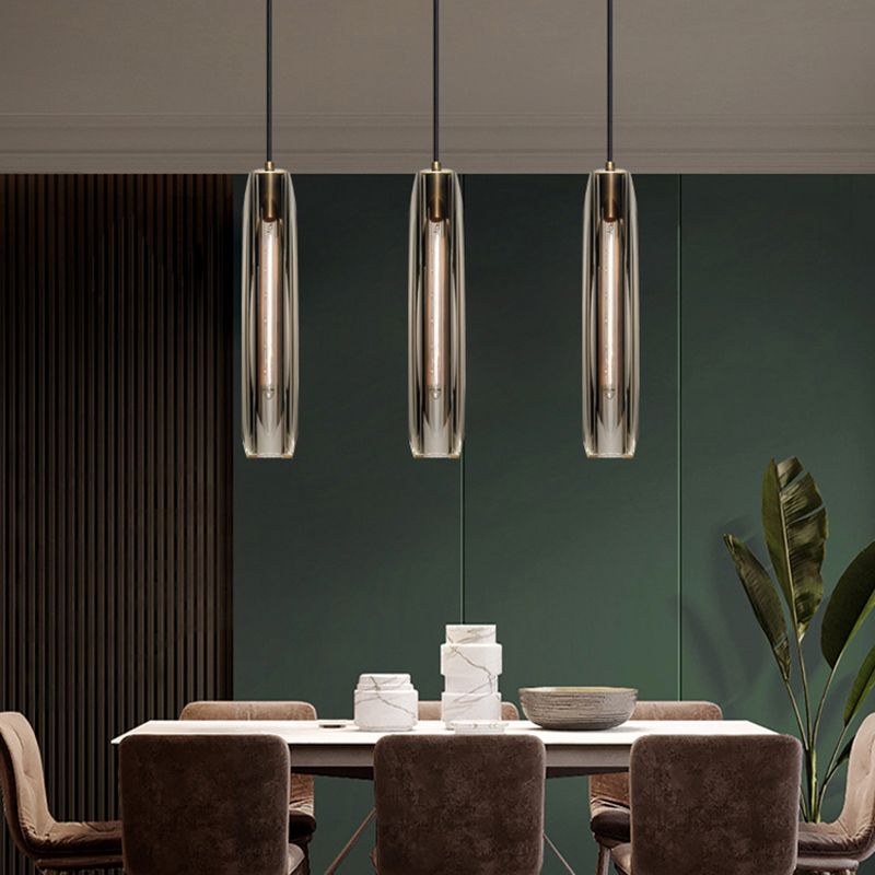 Modern Artistic Indoor Pendant Light Copper Cylindrical Hanging Lamp with Crystal Shade