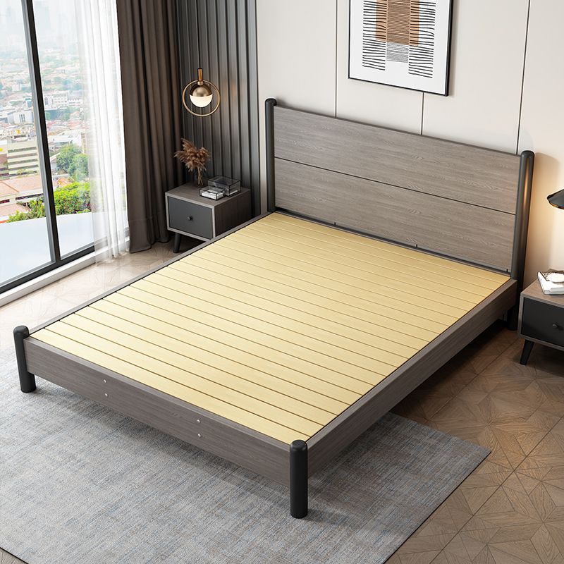 36.61" High Standard Bed with Headboard Gray  Solid Wood Mattress Included