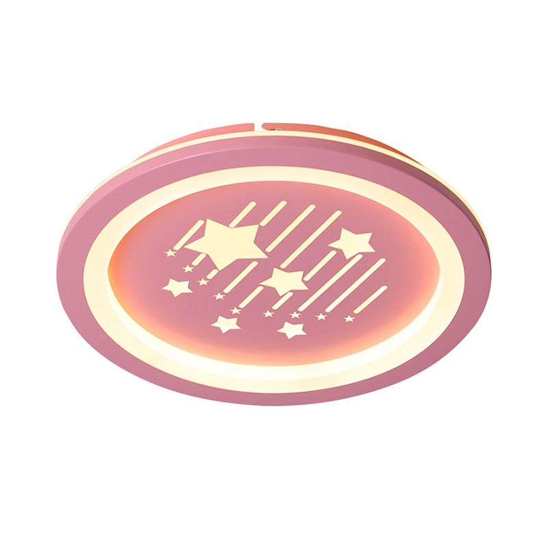Pink Round Flush Ceiling Light with Star Pattern Contemporary LED Acrylic Flush Mount Lighting for Kid Room, Warm/White Light