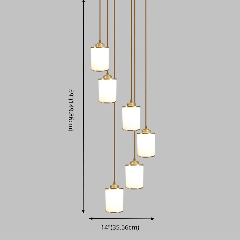 Modern Cylindrical Pendant Glass Multiple Hanging Ceiling Light for Spiral Stair
