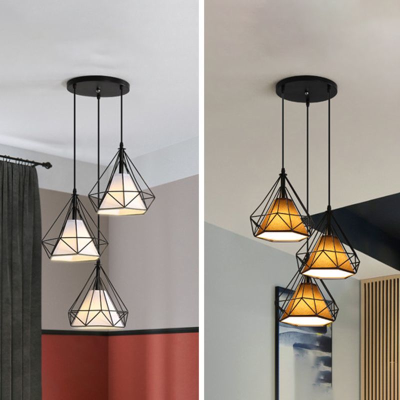 Contemporary Pendant Lights with Cage Shade, Fabric 3-Light Multi Pendant Ceiling Light Fixture