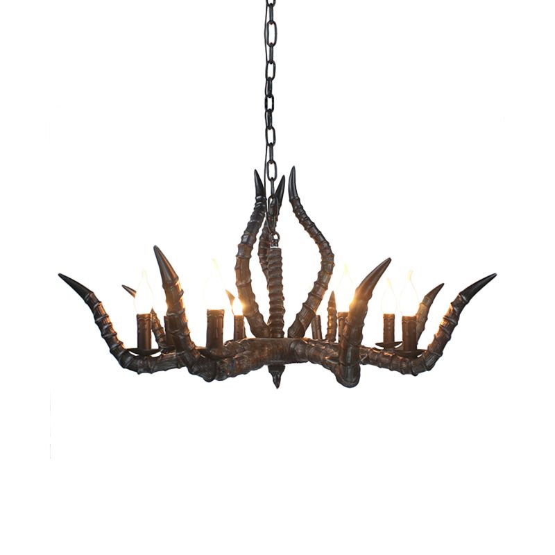 Resin Black Hanging Chandelier Horn 8 Bulbs Traditional Pendant Light Fixture for Restaurant