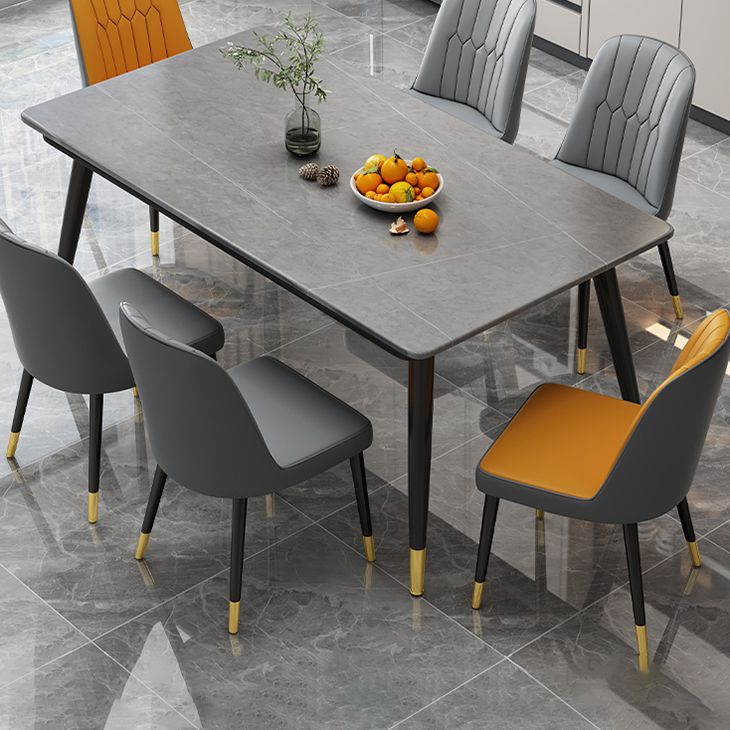 Industrial Style Home Sintered Stone Dining Table Rectangle Table with 4 Legs Carbon Steel Base