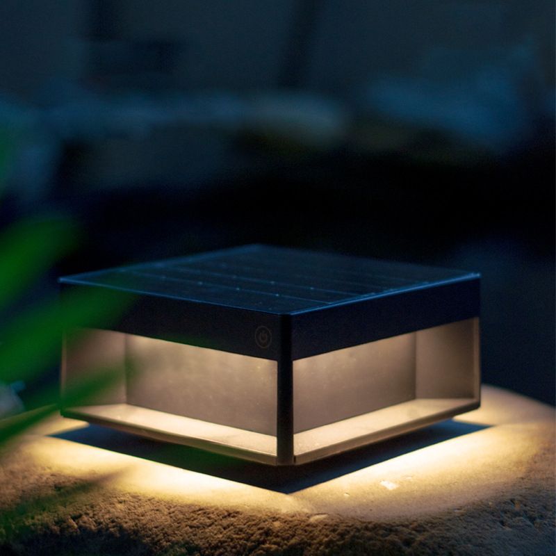 Rectangular Shape Metal Outdoor Lights Modern Style 1-Light Solar Pillar Lamp in Black