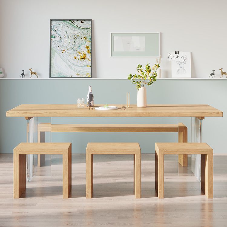 Solid Pine Wood Dining Table Contemporary Dining Table with Double Pedestal Base