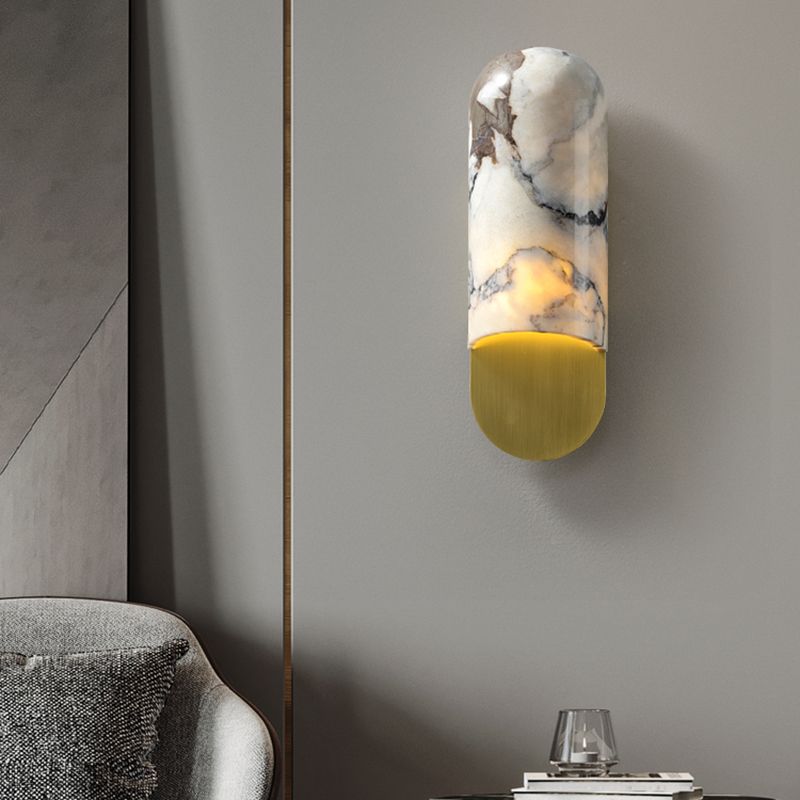 Modern Metal Wall Sconce Geometric Shape Wall Light with Stone Shade for Bedroom