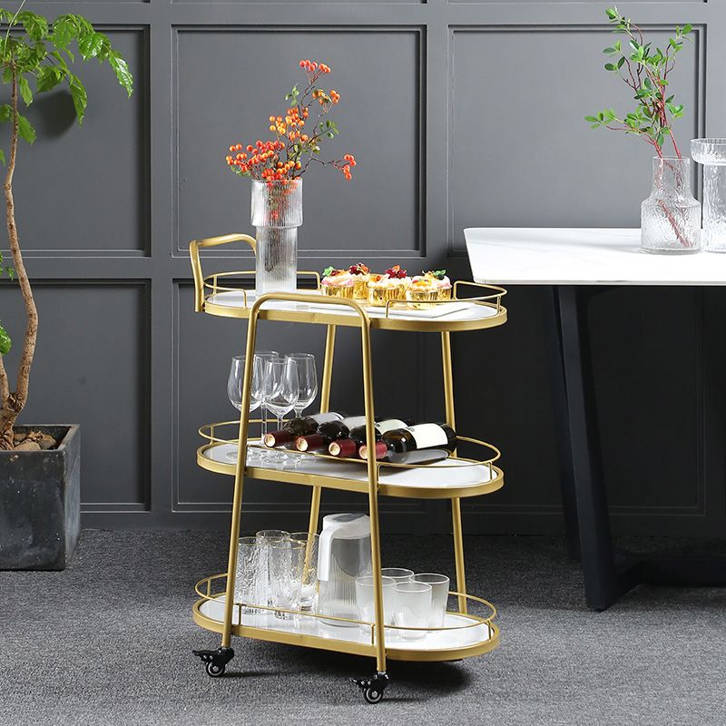 Modern 26.38"W Rolling Prep Table Oval Metal Prep Table for Home Use