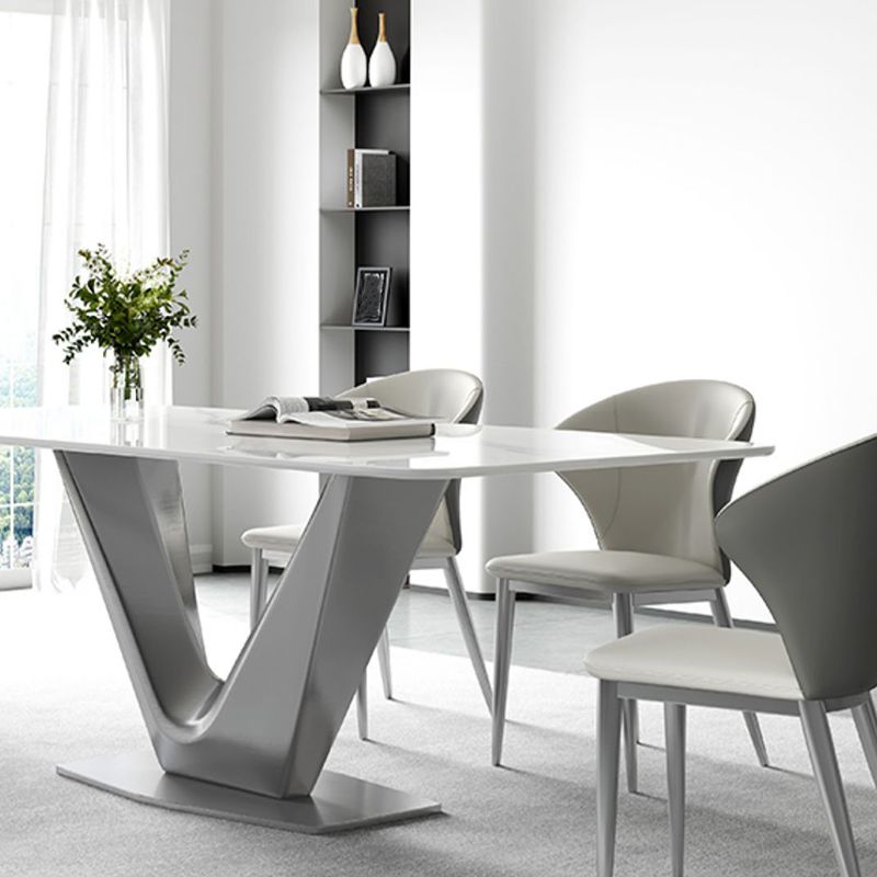 Modern Style Dinette Table Rectangle Stone Dinner Table in White