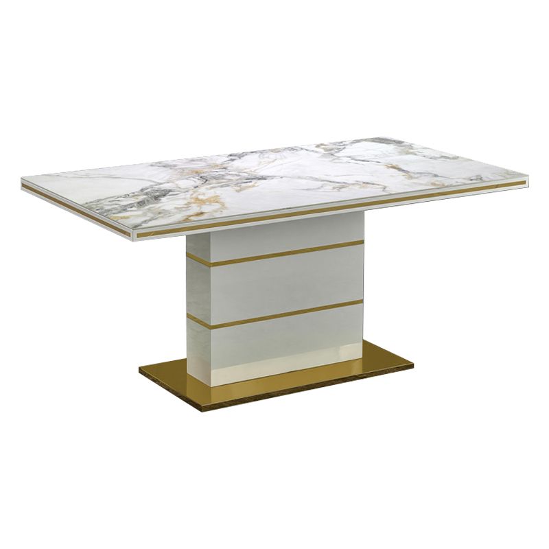 Luxury Sintered Stone Top Dining Table White Rectangle Table with Metal Pedestal Base