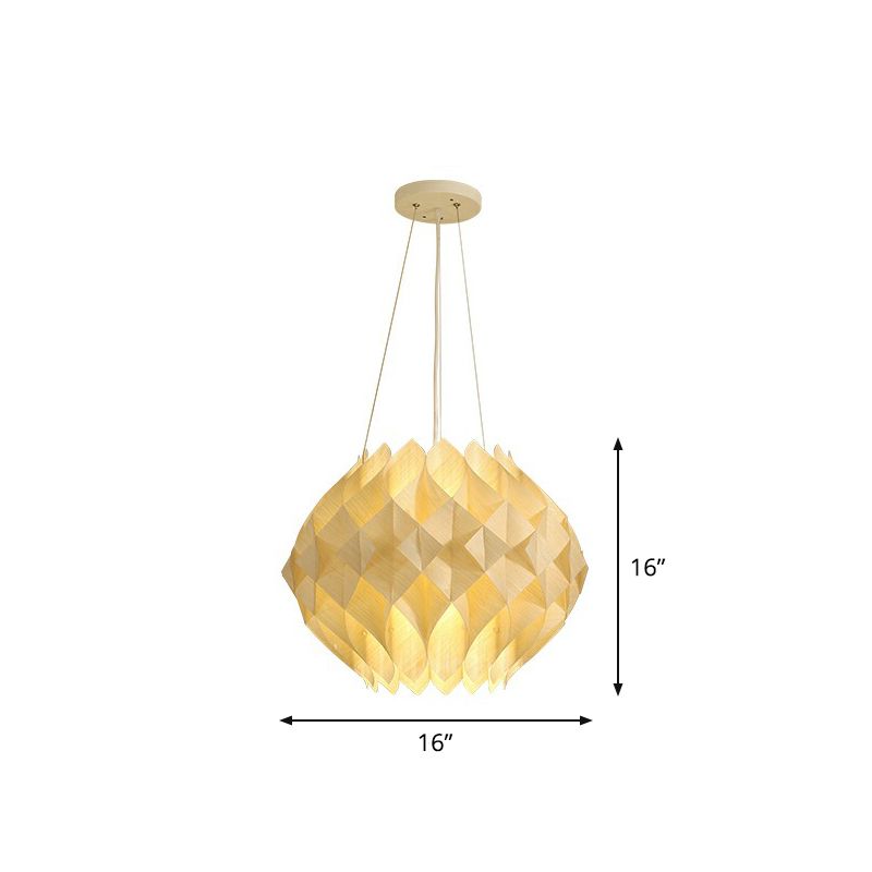 Nordic Globe Hanging Light Wooden 1-Light Dining Room Ceiling Suspension Lamp in Beige