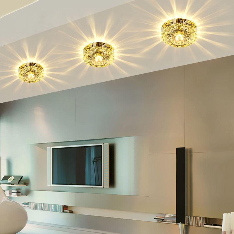 Lámpara LED de montaje empotrado Simplicity, lámpara de techo empotrada en forma de flor de acero inoxidable con pantalla de cristal transparente