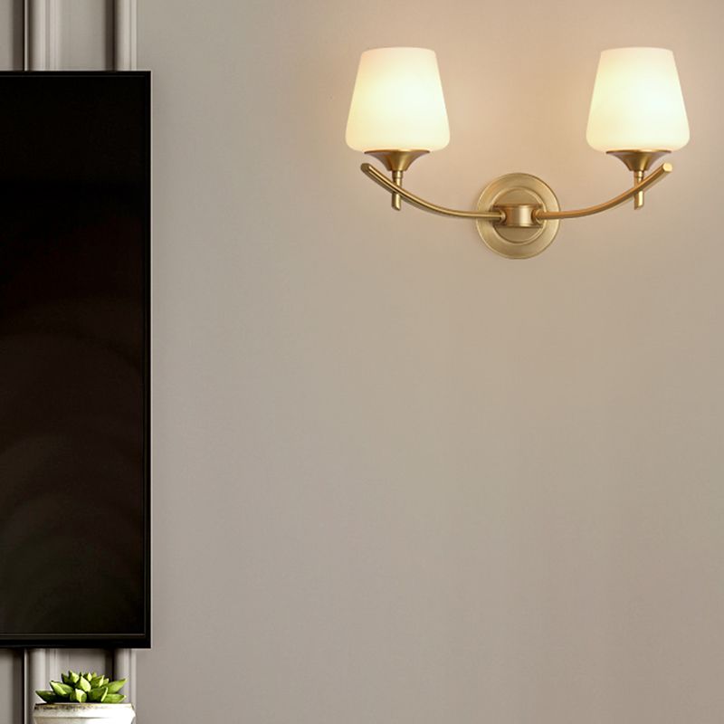 Golden Copper Wall Lamp Modern Style Wall Mount Lamp with Glass Shade for Bedroom