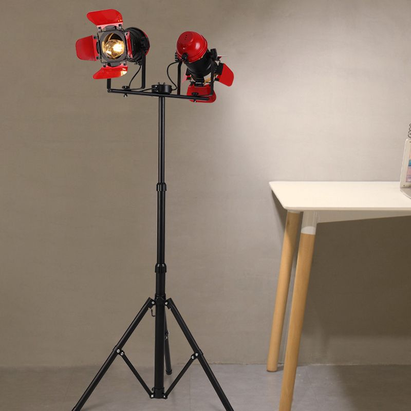 2 Lampada leggera Lampada retrò Tripode industriale Design Metallic Standing Floor Light in Red for Studio