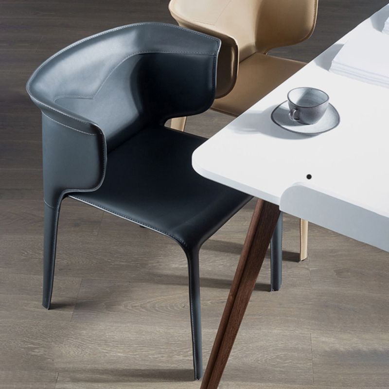 Faux Leather Dining Chair Modern Upholstered Chair with Metal Legs