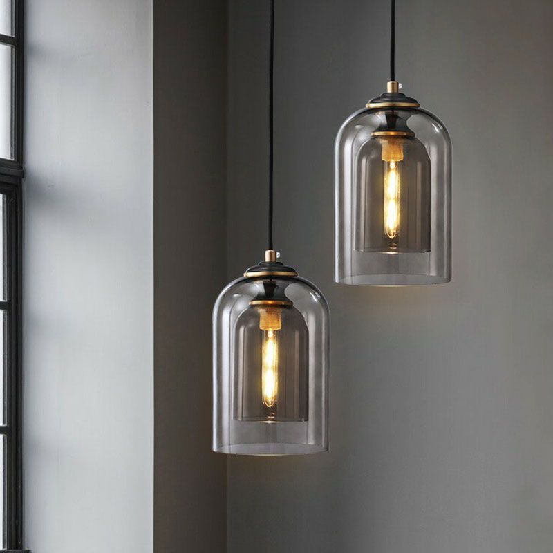 1 Glühbirnenschlafzimmer Hanging Lampe postmoderne Deckenleuchte mit doppelter Cloche -Glasschatten